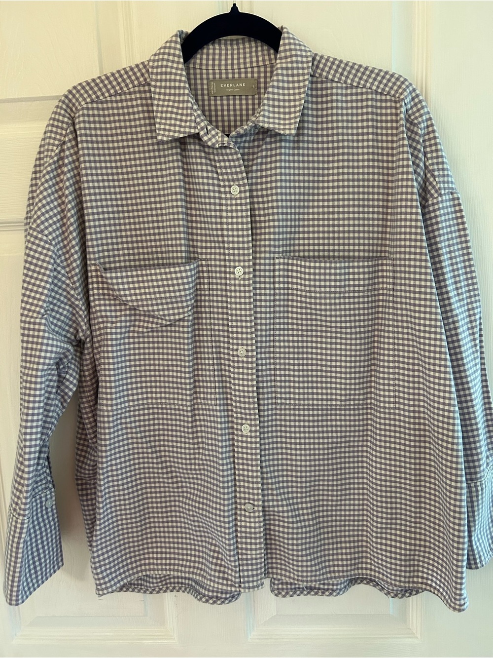 Everlane Lavender and White Gingham Button-Up Shirt